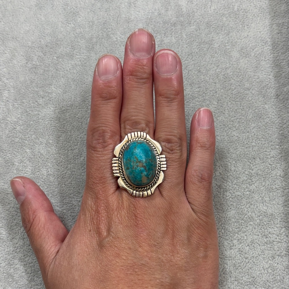 Turquoise Silver Statement Ring - image 1